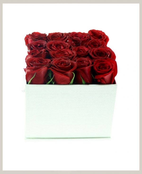 خرید آنلاین و اینترنتی باکس گل ساده رز قرمز با جعبه مکعبی در تهران از گلفروشی و فروشگاه انلاین شادیچی