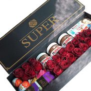 خرید آنلاین و اینترنتی باکس گل و شکلات رز قرمز با جعبه مستطیل در تهران از گلفروشی و فروشگاه انلاین شادیچی