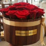 خرید آنلاین باکس گل چوبی با رز قرمز و جعبه استوانه ای در تهران از گلفروشی و فروشگاه اینترنتی و انلاین شادیچی