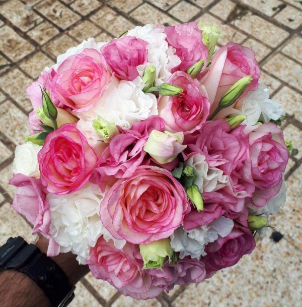 خرید آنلاین و اینترنتی دسته گل صورتی و سفید عروس برای جشن عروسی خواستگاری در تهران از گلفروشی و فروشگاه انلاین شادیچی
