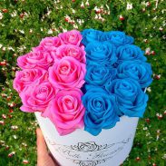 خرید آنلاین جعبه و باکس گل استوانه ای هارد باکس با گل رز آبی و صورتی در تهران از فروشگاه و گلفروشی اینترنتی و انلاین شادیچی