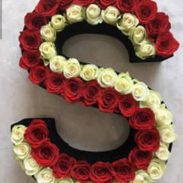 باکس گل چوبی حرف S با گل رز سفید و قرمز شماره 153
